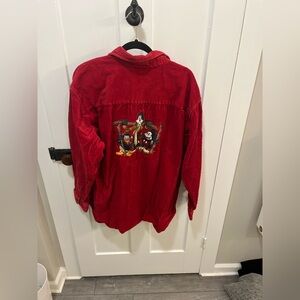 Oversized Vintage DISNEY Red Corduroy Mickey & Friends Embroiderd Popover Shirt